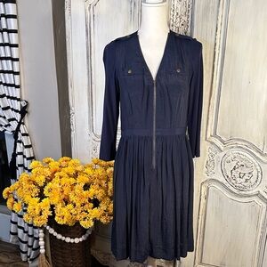Parameter Stylish Navy Waisted Long Sleeve Dress